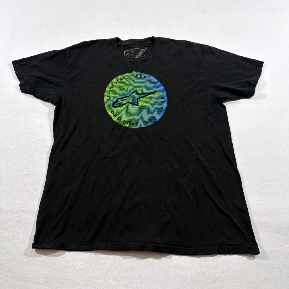 Alpinestars Mens Black Graphic T-Shirt Logo Tee Grunge Moto Print Y2K Classic L